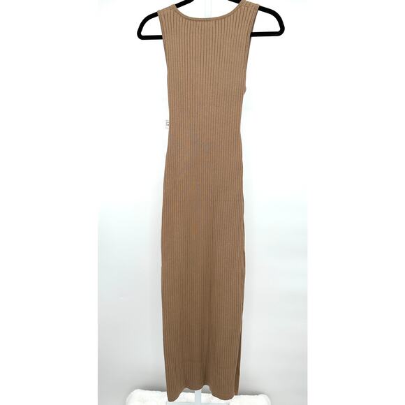 Good American Rib Knit Tie Waist Midi Dress in Taupe Large - Picture 5 of 11